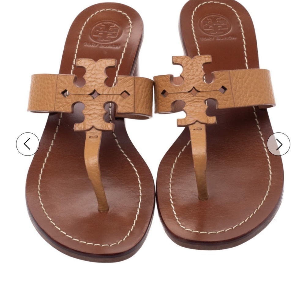 Tory Burch Brown Textured Leather Moore Thong Slide Sandals Size 38